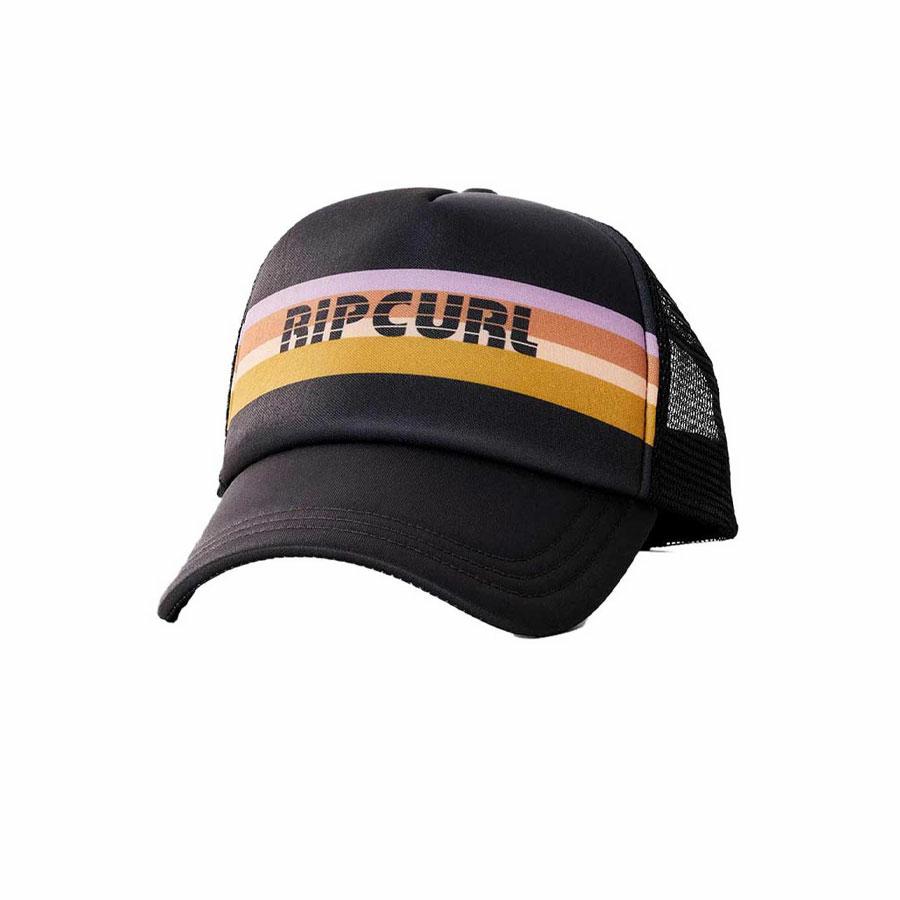 SWELL STRIPE TRUCKER HAT WASHED BLACK