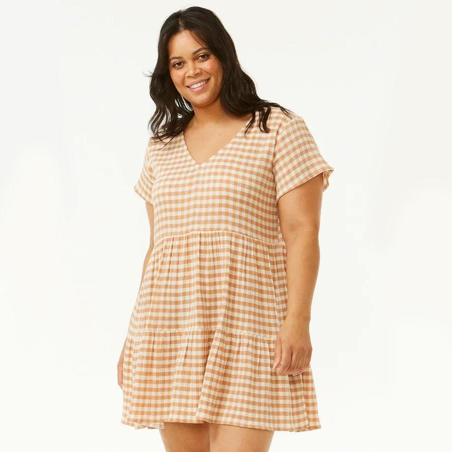 PREMIUM SURF CHECK DRESS LIGHT BROWN