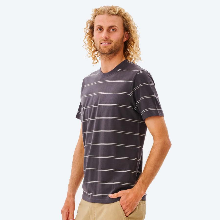 PLAIN STRIPE TEE WASHED BLACK