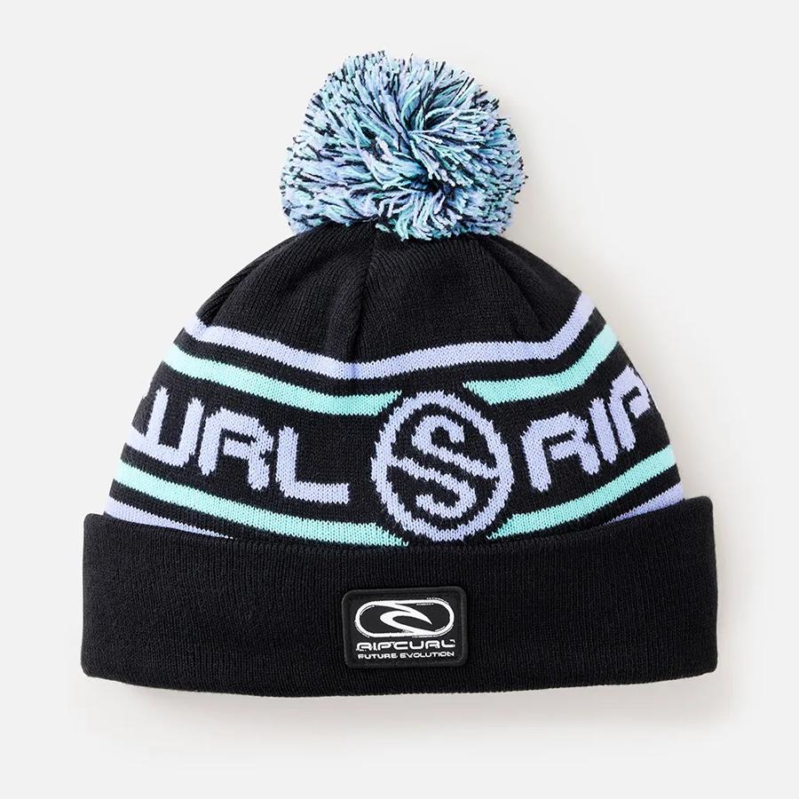 PILL STRIPE TALL BEANIE - BLACK