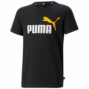 BOYS ESS+ 2 COL LOGO TEE PUMA BLACK-TANGARINE