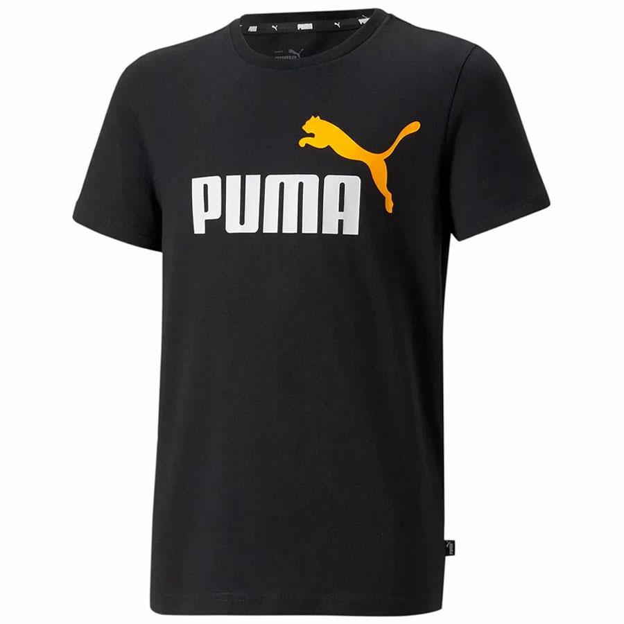 BOYS ESS+ 2 COL LOGO TEE PUMA BLACK-TANGARINE