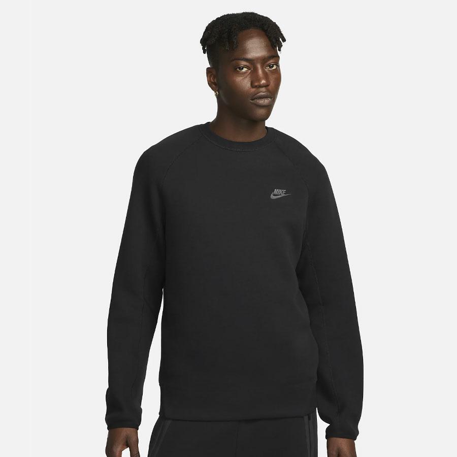 M NK TCH FLC CREW BLACK/BLACK