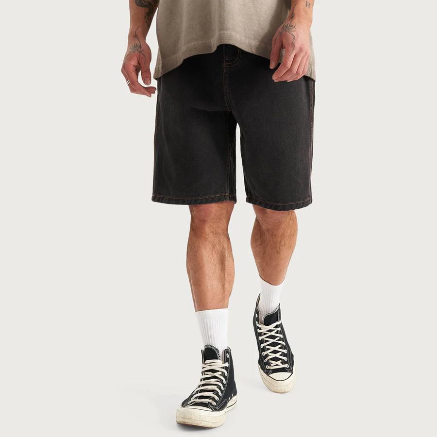 HYSON BAGGY DENIM JORTS WASHED BLACK