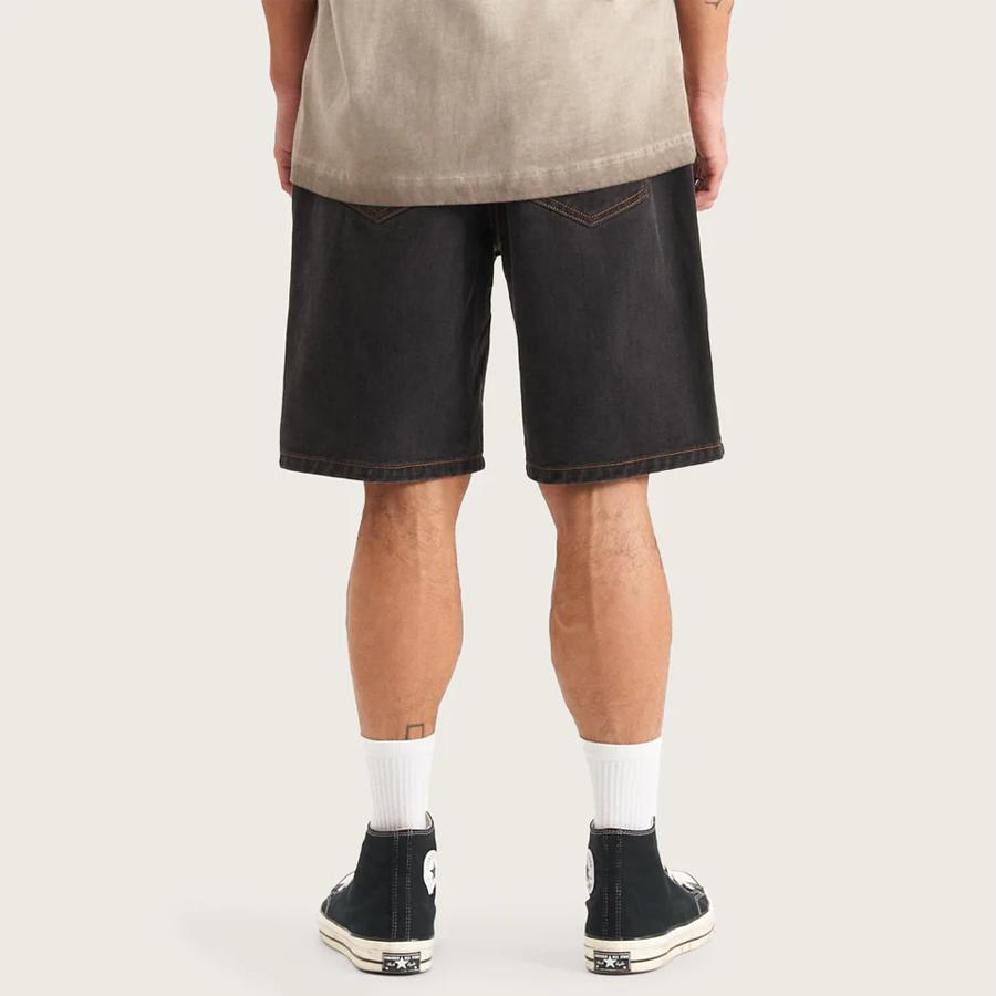HYSON BAGGY DENIM JORTS WASHED BLACK
