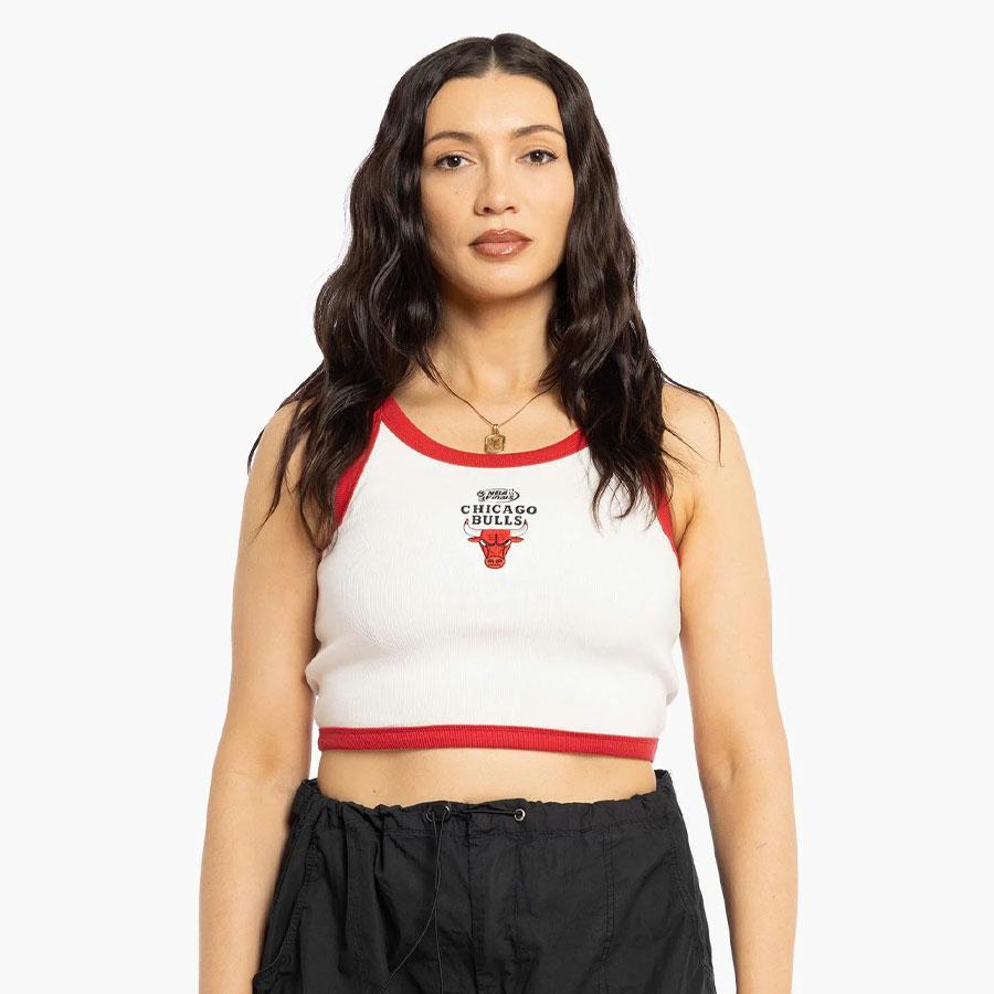 FITTED CONTRAST RIB TANK VINTAGE WHITE/RED